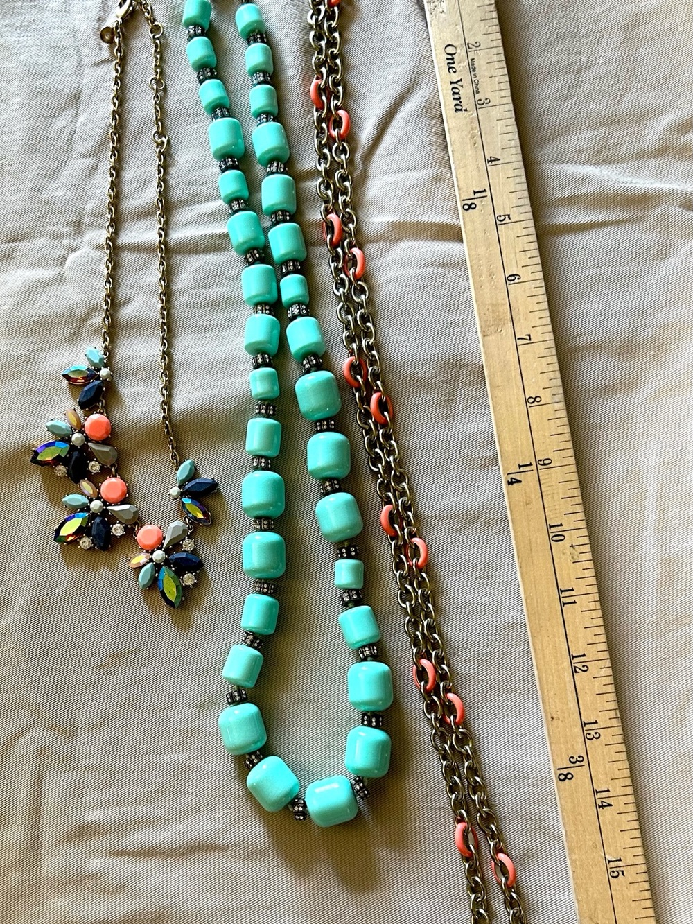 J. Crew Lot Bundle 3 Vintage Necklace in Green Coral Link Enamel - Picture 2 of 3